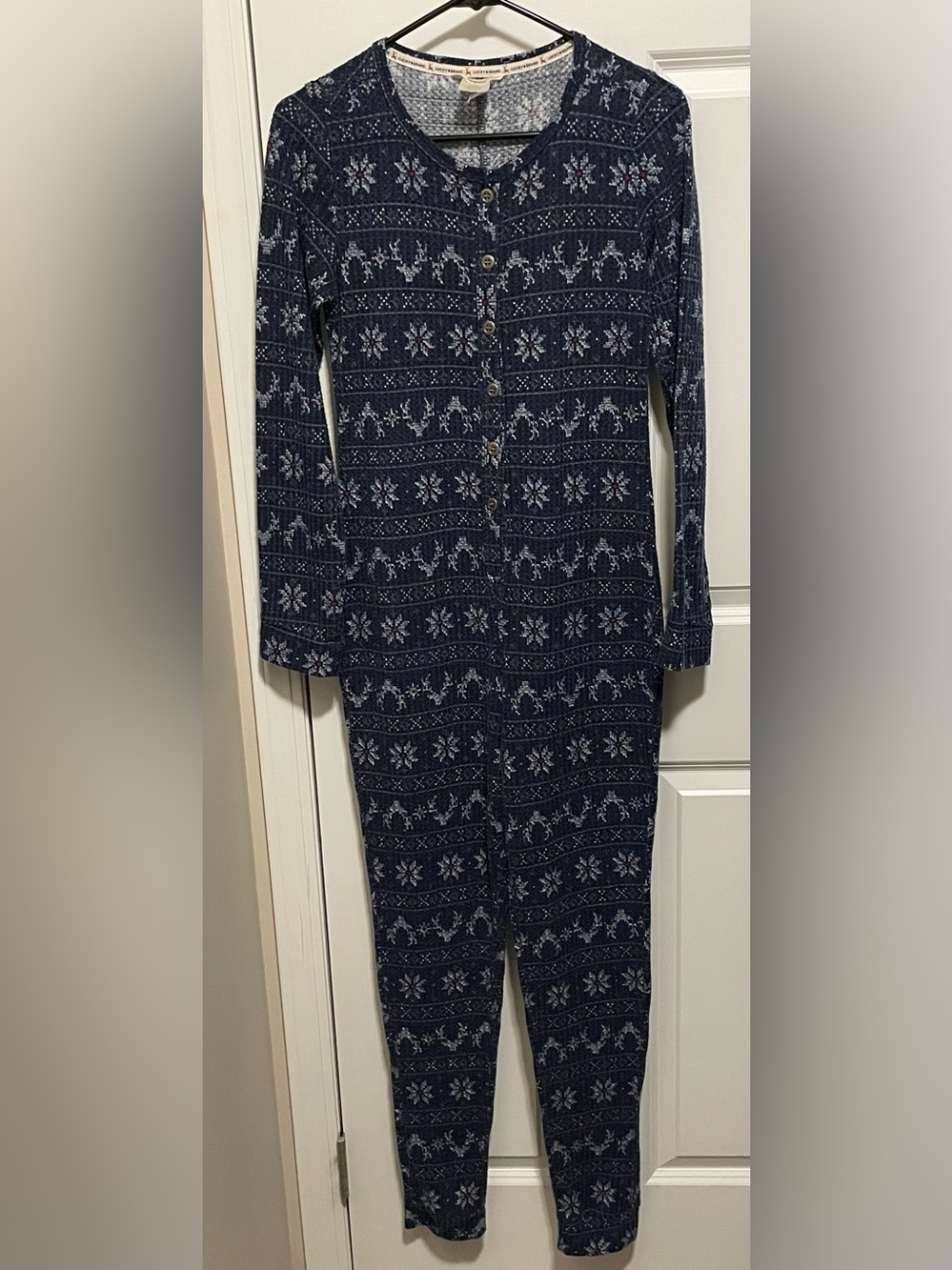 Lucky Brand Fair Isle Reindeer Waffle Knit Union Suit Pajamas One Piece S